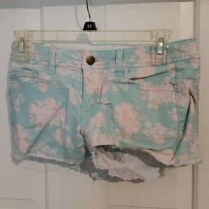 Pastel floral jean shorts